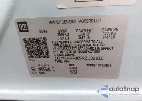 2024 Cadillac Lyriq Luxury W/1Sc z USA, uszkodzony, nr VIN 1GYKPPRK9RZ132615